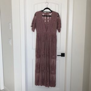 Wild Honey Sheer Maxi Dress Romper Combo